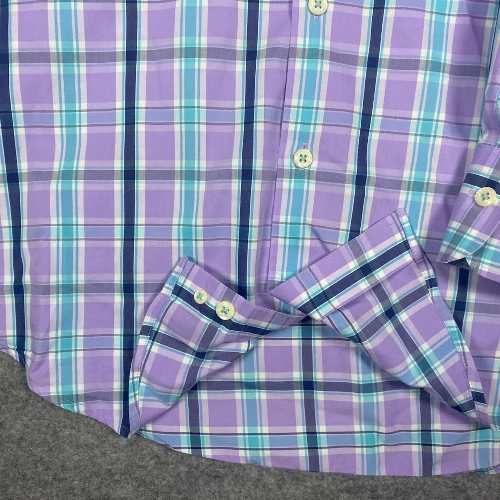 Peter Millar Men's Plaid Button Down Shirt Small Purple Aqua Blue Seaside Finish